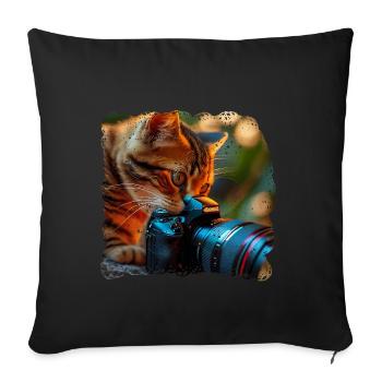Cat découvre le monde d’une nouvelle manière - Housse de coussin décorative 45 x 45 cm - noir - Devant