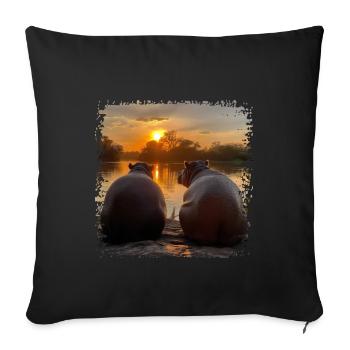 Two hippos enjoying the sunset - Sofa pillowcase 17,3'' x 17,3'' (45 x 45 cm) - black - Front