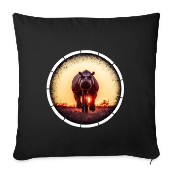 Un hippopotame à vélo - Housse de coussin décorative 45 x 45 cm - noir - Devant