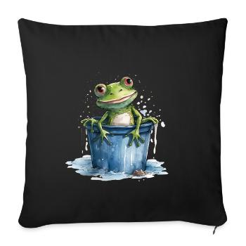Frog washes and cools in the bucket of water - Sofa pillowcase 17,3'' x 17,3'' (45 x 45 cm) - black - Front