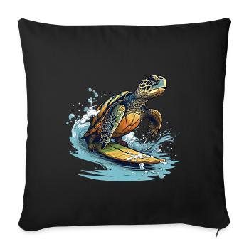 Turtle surfing - Sofa pillowcase 17,3'' x 17,3'' (45 x 45 cm) - black - Front