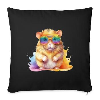 Cool colorful hamster with sunglasses - Sofa pillowcase 17,3'' x 17,3'' (45 x 45 cm) - black - Front