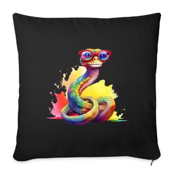 Colorful cool snake with glasses - Sofa pillowcase 17,3'' x 17,3'' (45 x 45 cm) - black - Front