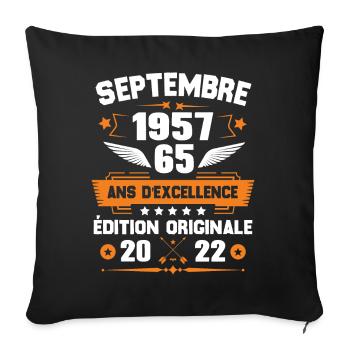 Septembre 1957 Idée cadeau d'anniversaire 65 ans - Housse de coussin décorative 45 x 45 cm - noir - Devant