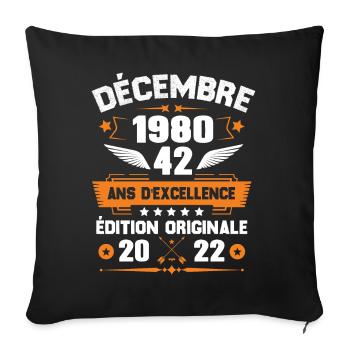 Décembre 1980 Idée Cadeau D'anniversaire 42 Ans - Housse de coussin décorative 45 x 45 cm - noir - Devant