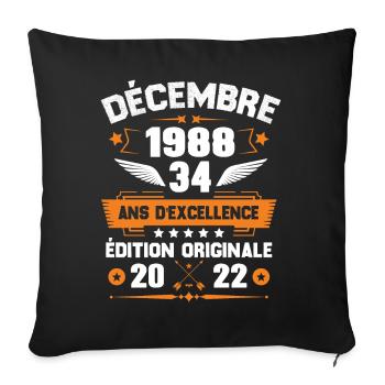 Décembre 1988 Idée Cadeau D'anniversaire 34 Ans - Housse de coussin décorative 45 x 45 cm - noir - Devant