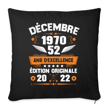 Décembre 1970 Idée Cadeau D'anniversaire 52 Ans - Housse de coussin décorative 45 x 45 cm - noir - Devant