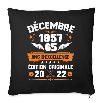 Décembre 1957 Idée Cadeau D'anniversaire 65 Ans - Housse de coussin décorative 45 x 45 cm - noir - Devant