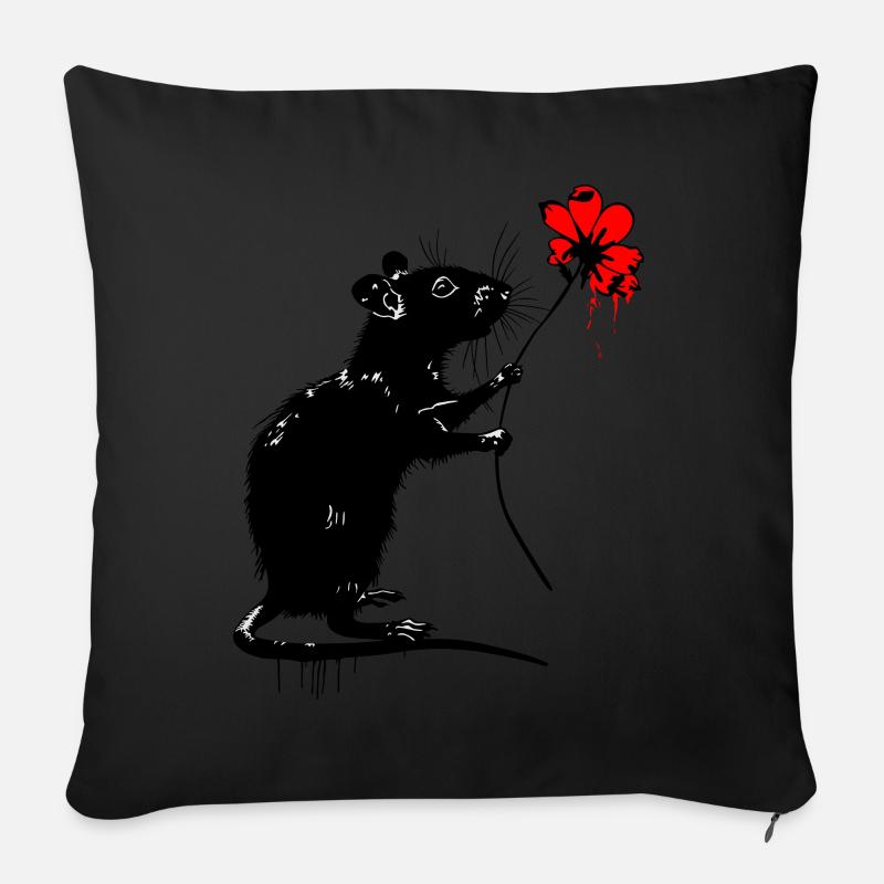 Ratte mit Blume - Sofakissenbezug 45 x 45 cm - Schwarz