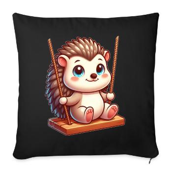 Hérisson mignon sur balançoire dessin animé de l’aire de jeux - Housse de coussin décorative 45 x 45 cm - noir - Devant