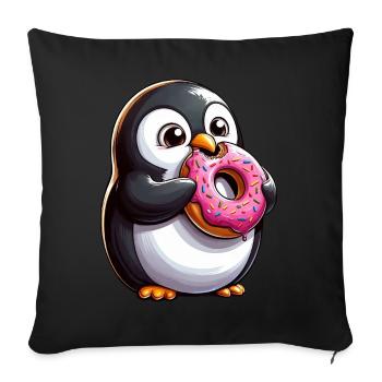 Mignon pingouin beignet dessin animé Crazy Candy - Housse de coussin décorative 45 x 45 cm - noir - Devant