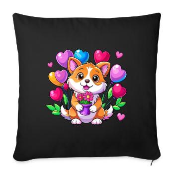 Chien avec des ballons colorés - Housse de coussin décorative 45 x 45 cm - noir - Devant