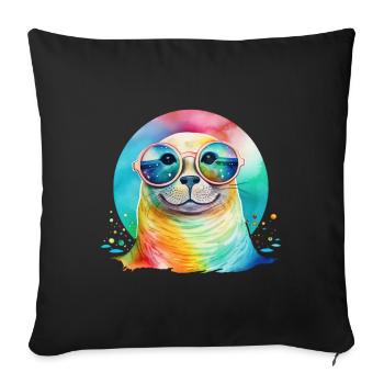 Colorful cool seal with sunglasses - Sofa pillowcase 17,3'' x 17,3'' (45 x 45 cm) - black - Front