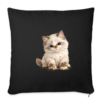 Petit chaton mignon avec des pattes de boue - Housse de coussin décorative 45 x 45 cm - noir - Devant