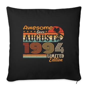 1994 août Idée cadeau août 1994 - Housse de coussin décorative 45 x 45 cm - noir - Devant