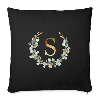 S Monogramme Couronne d’eucalyptus - Housse de coussin décorative 45 x 45 cm - noir - Devant