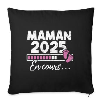 Maman 2025 En Cours - Housse de coussin décorative 45 x 45 cm - noir - Devant