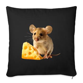 Mouse with a piece of cheese - Sofa pillowcase 17,3'' x 17,3'' (45 x 45 cm) - black - Front
