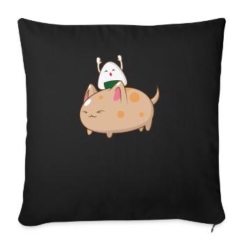 Onigiri monte un chat - Housse de coussin décorative 45 x 45 cm - noir - Devant