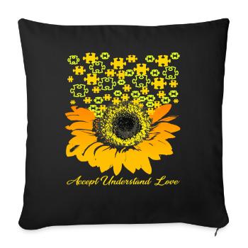 accept understand love sunflower autism - Sofa pillowcase 17,3'' x 17,3'' (45 x 45 cm) - black - Front