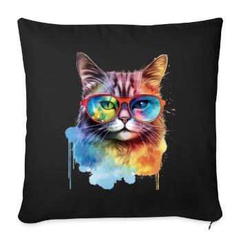Coole bunte Katze mit Sonnenbrille - Sofakissenbezug 45 x 45 cm - Schwarz - Vorne