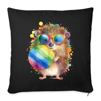 Bunter cooler Igel mit Sonnenbrille - Sofakissenbezug 45 x 45 cm - Schwarz - Vorne