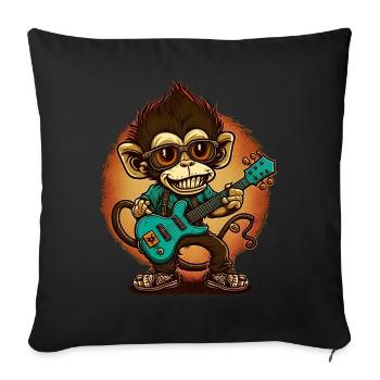 Affe Schimpanse spielt Acousitc Rock Gitarre - Sofakissenbezug 45 x 45 cm - Schwarz - Vorne