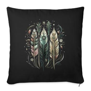 Bunte Federn, Boho, Ethno, Style, Indianer, Muster - Sofakissenbezug 45 x 45 cm - Schwarz - Vorne