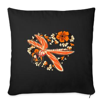Fleurs Insecte Libellules Amoureux Cadeau Libellule - Housse de coussin décorative 45 x 45 cm - noir - Devant