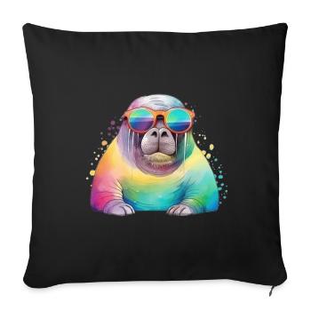 Colorful cool walrus with sunglasses - Sofa pillowcase 17,3'' x 17,3'' (45 x 45 cm) - black - Front