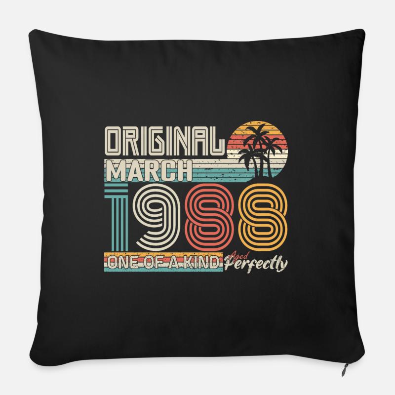 Mars 1988 anniversaire Mars 1988 cadeau - Housse de coussin décorative 45 x 45 cm - noir