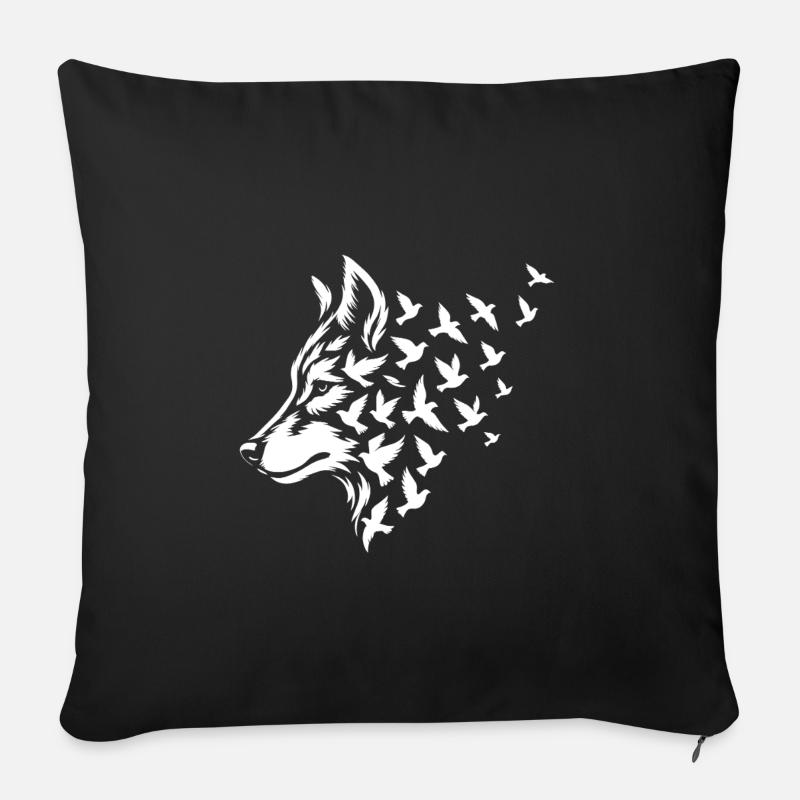 Stylized wolf with flying birds - Sofa pillowcase 17,3'' x 17,3'' (45 x 45 cm) - black