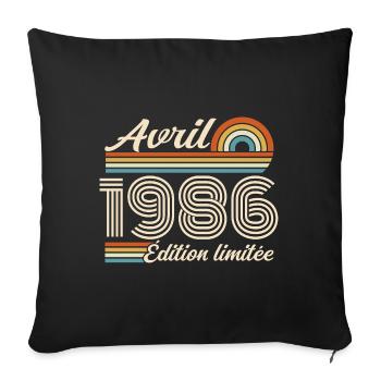  Avril 1986 anniversaire rétro 1986 April 1986 - Housse de coussin décorative 45 x 45 cm - noir - Devant