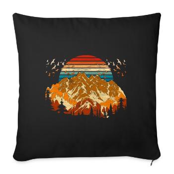 Forest Mountains Gift Retro Sunset Nature - Sofa pillowcase 17,3'' x 17,3'' (45 x 45 cm) - black - Front