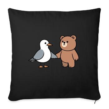 Moin Mouette Ours Amitié Amour Mains Tenant - Housse de coussin décorative 45 x 45 cm - noir - Devant
