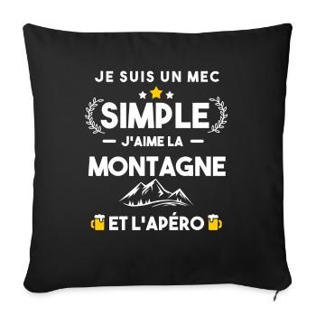 montagne et apéro humour cadeau - Housse de coussin décorative 45 x 45 cm - noir - Devant