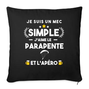 parapente et apéro humour cadeau - Housse de coussin décorative 45 x 45 cm - noir - Devant
