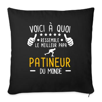 voici meilleur papa patineur au monde patinage - Housse de coussin décorative 45 x 45 cm - noir - Devant