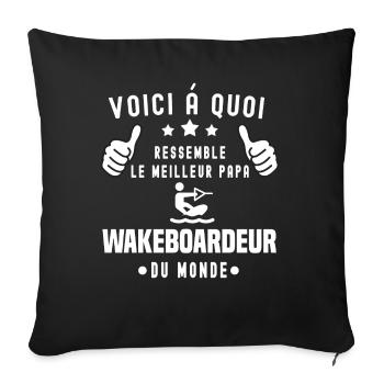 voici meilleur papa wakeboardeur papa wakeboard - Housse de coussin décorative 45 x 45 cm - noir - Devant