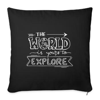 Le monde est à vous pour explorer la citation de voyage - Housse de coussin décorative 45 x 45 cm - noir - Devant
