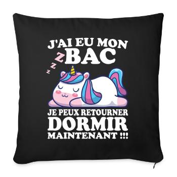Baccalauréat 2023 Cadeau félicitation BAC Licorne - Housse de coussin décorative 45 x 45 cm - noir - Devant