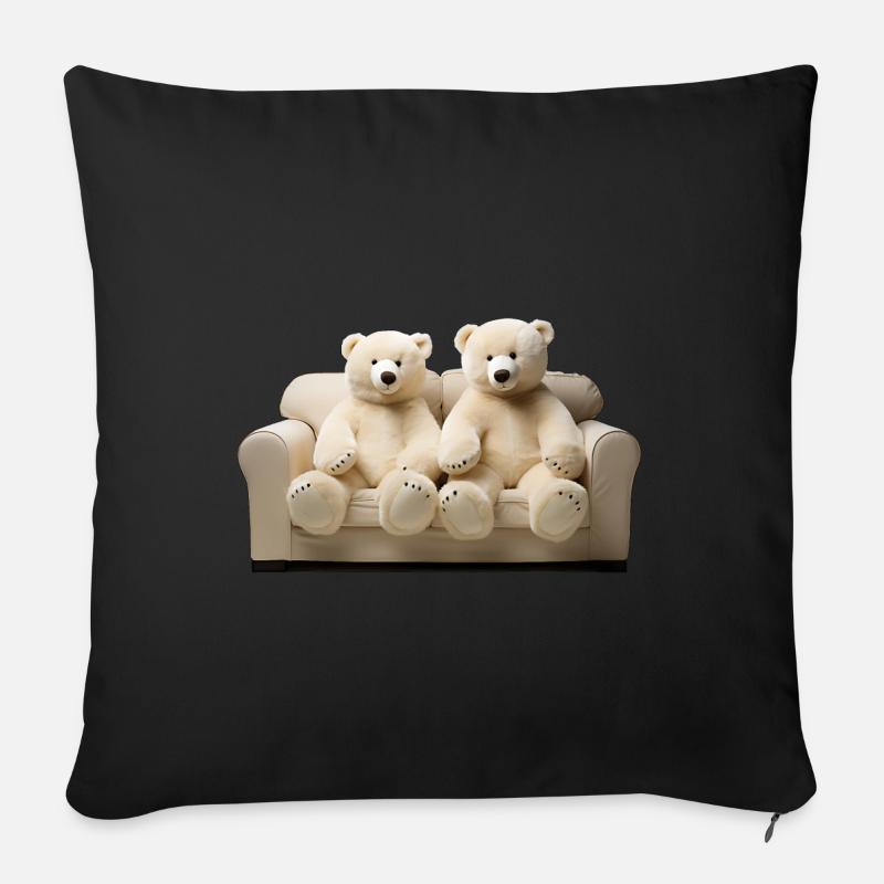 Zwei glückliche Eis-Teddybären auf dem Sofa - Sofakissenbezug 45 x 45 cm - Schwarz