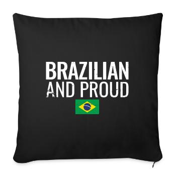 Drapeau brésilien et fier du Brésil - Housse de coussin décorative 45 x 45 cm - noir - Devant