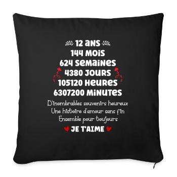 12 ans d'amour je t'aime pour toujours - Housse de coussin décorative 45 x 45 cm - noir - Devant