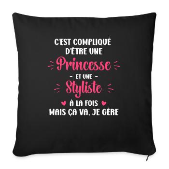 C est compliqué princesse et Styliste - Housse de coussin décorative 45 x 45 cm - noir - Devant