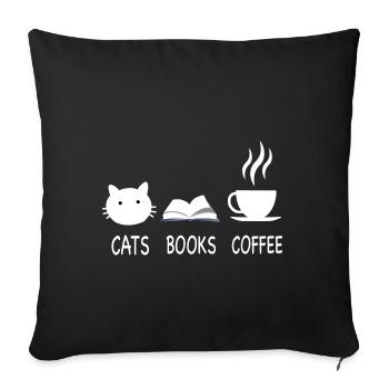Cats, Books & Coffee - Sofakissenbezug 45 x 45 cm - Schwarz - Vorne