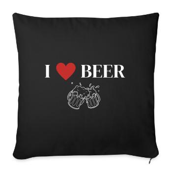 J’aime la bière cœur cadeau bière amour - Housse de coussin décorative 45 x 45 cm - noir - Devant