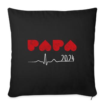Père avec cœur 2024 Papa battement de cœur - Housse de coussin décorative 45 x 45 cm - noir - Devant