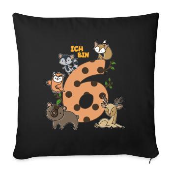 Birthday shirt 6 years Young girl Fox bear - Sofa pillowcase 17,3'' x 17,3'' (45 x 45 cm) - black - Front