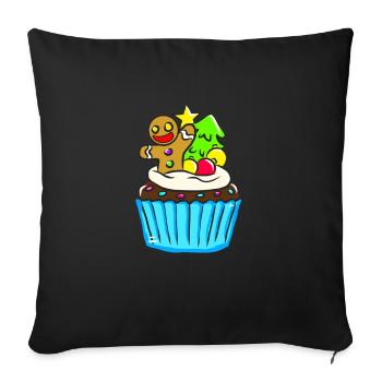 Muffin pour Noël avec des hommes en pain d'épice bleu - Housse de coussin décorative 45 x 45 cm - noir - Devant
